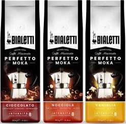 Bialetti Perfetto Moka Gemalen Koffie Smaken Proefpakket - 3 X 250 Gram - Cioccolato, Nocciola En Vaniglia