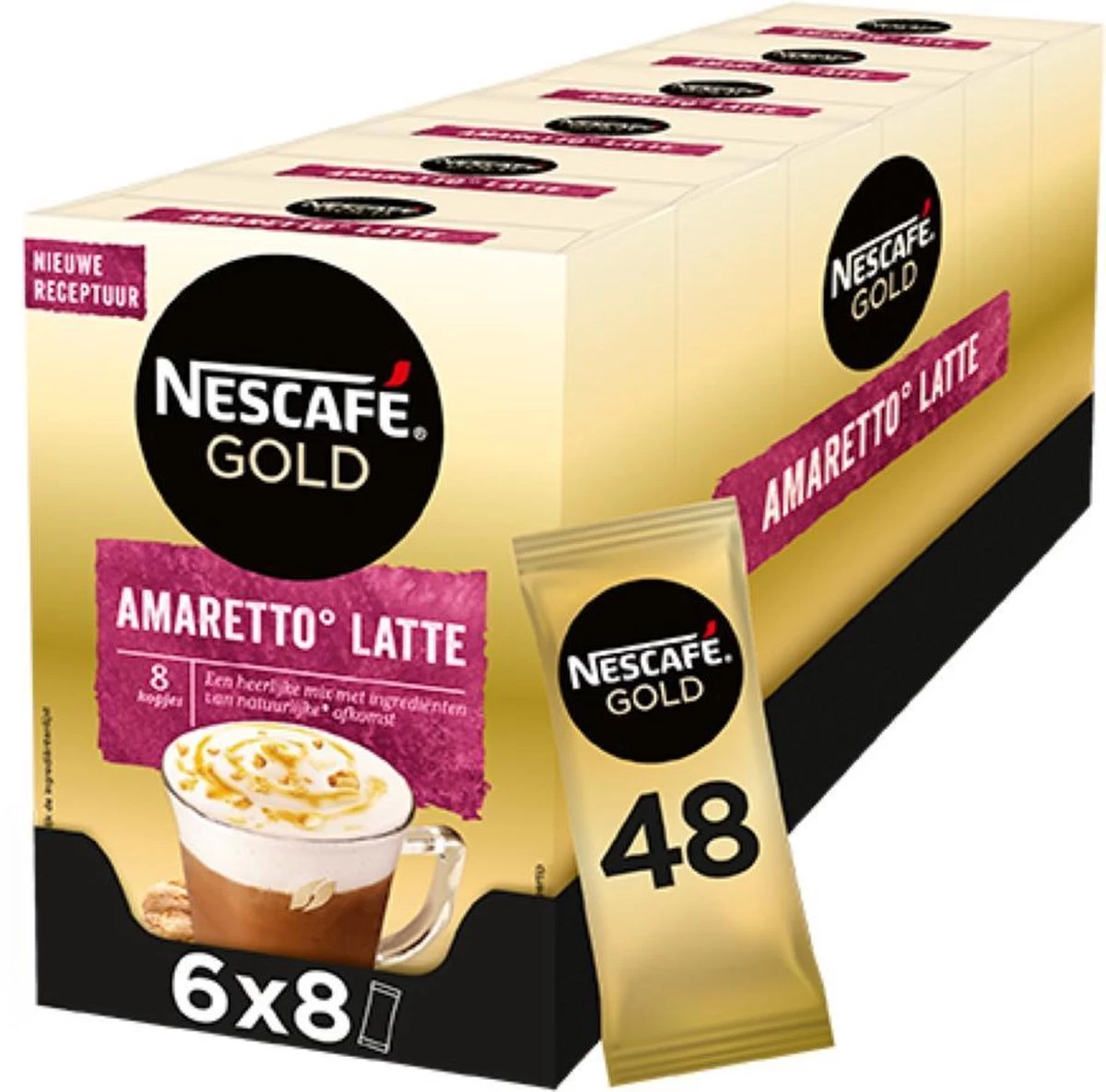 Nescafé Gold Amaretto Latte Oploskoffie - 6 Doosjes à 8 Zakjes 2 Nescafé Gold Amaretto Latte Oploskoffie - 6 Doosjes à 8 Zakjes