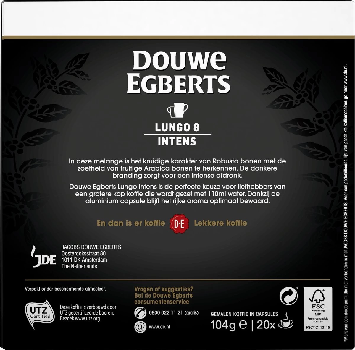 Douwe Egberts Lungo Intens Koffiecups - Intensiteit 8/12 - 10 X 20 Capsules 3 Douwe Egberts Lungo Intens Koffiecups - Intensiteit 8/12 - 10 X 20 Capsules - Afbeelding 2