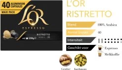 L'OR Espresso Ristretto Koffiecups - Intensiteit 11/12 - 4 X 40 Capsules -Koffiehuis 1200x691 1