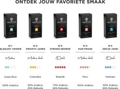 Aroma Club - Nespresso Compatible Capsules (120 St.) - No. 2 Smooth James - Intensiteit 3/5 - Espresso & Lungo - 100% Aluminium Koffiecups -Koffiehuis 1200x889 2