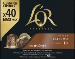 L'OR Lungo Estremo Koffiecups - Intensiteit 10/12 - 4 X 40 Capsules -Koffiehuis 1200x942 2