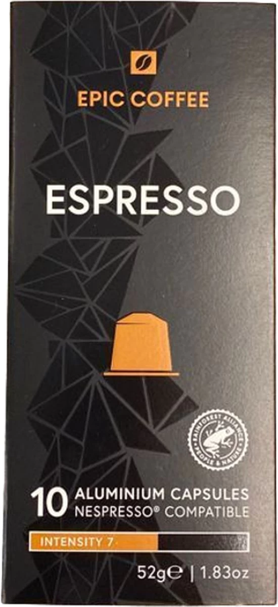 100 Capsules Epic Coffee - Espresso - Nespresso® Compatible Aluminium Capsules - RFA Keurmerk - Doos 100 Stuks 4 100 Capsules Epic Coffee - Espresso - Nespresso® Compatible Aluminium Capsules - RFA Keurmerk - Doos 100 Stuks - Afbeelding 2