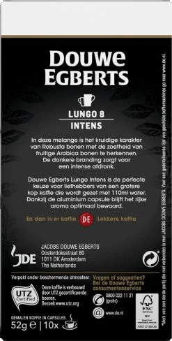 Douwe Egberts Lungo Intens Koffiecups - Intensiteit 8/12 - 10 X 10 Capsules -Koffiehuis 607x1200