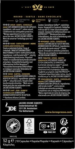 L'OR Espresso Chocolat Koffiecups - 10 X 10 Capsules -Koffiehuis 608x1200