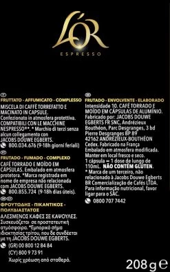 L'OR Lungo Estremo Koffiecups - Intensiteit 10/12 - 4 X 40 Capsules -Koffiehuis 750x1200