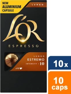 L'OR Lungo Estremo Koffiecups - Intensiteit 10/12 - 10 X 10 Capsules -Koffiehuis 909x1200
